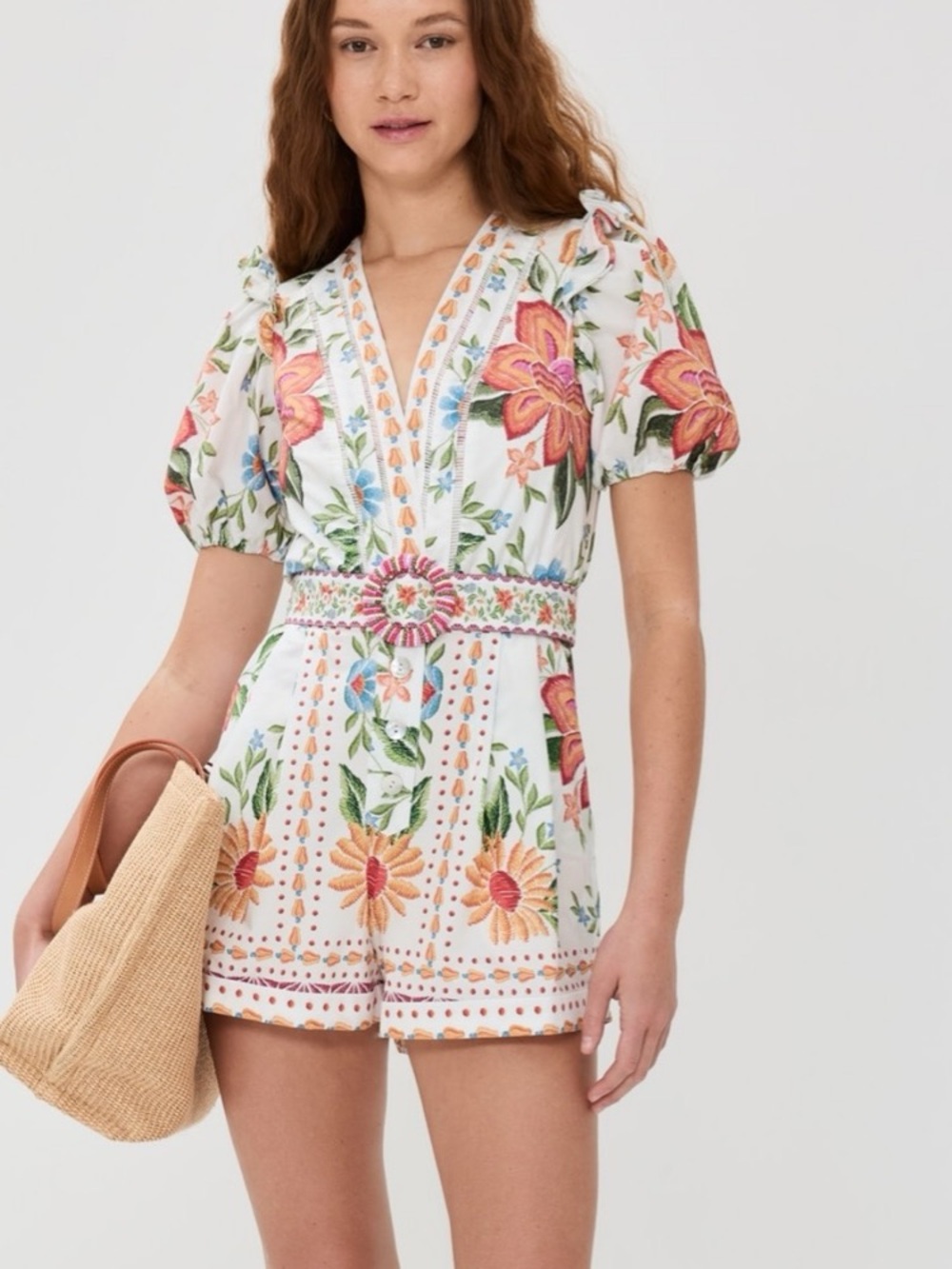 Farm Rio bloom garden off white romper tropical floral NWT resortwear vacation
